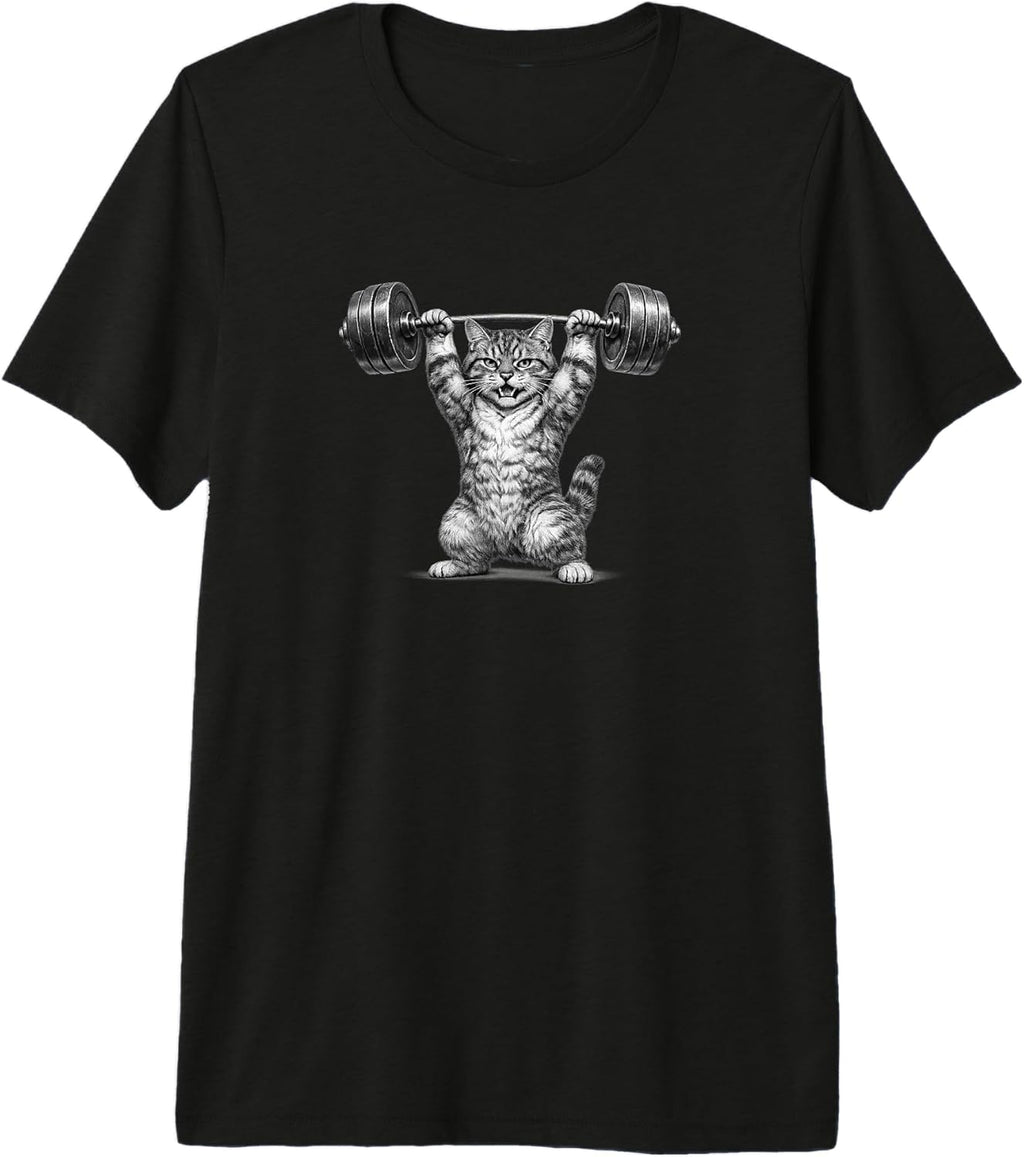 Cat Strong Weightlifting Barbell Drawing Gym Fitness Premium Tri-Blend T-Shirt