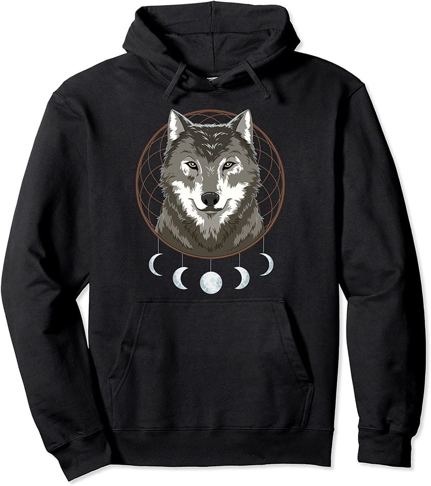 Wolf Dreamcatcher Hoodie Boho Moon Phase Teen Girls Women Pullover