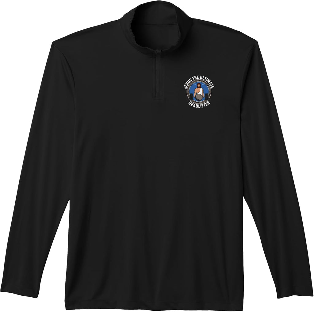 Jesus The Ultimate Deadlifter Tshirt Christian Deadlifting Performance Quarter-Zip Top