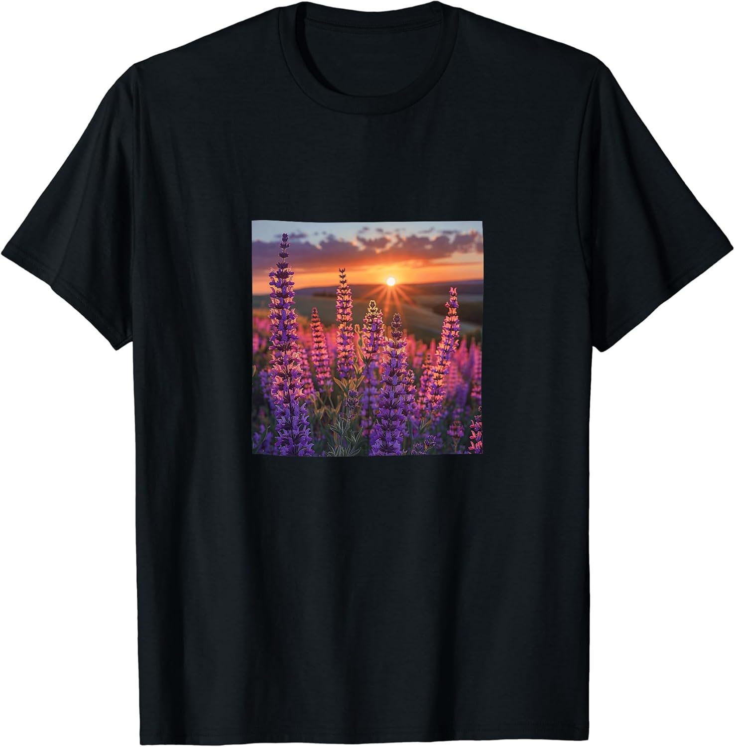 Salvia Flower Field Beautiful Sunset Merch