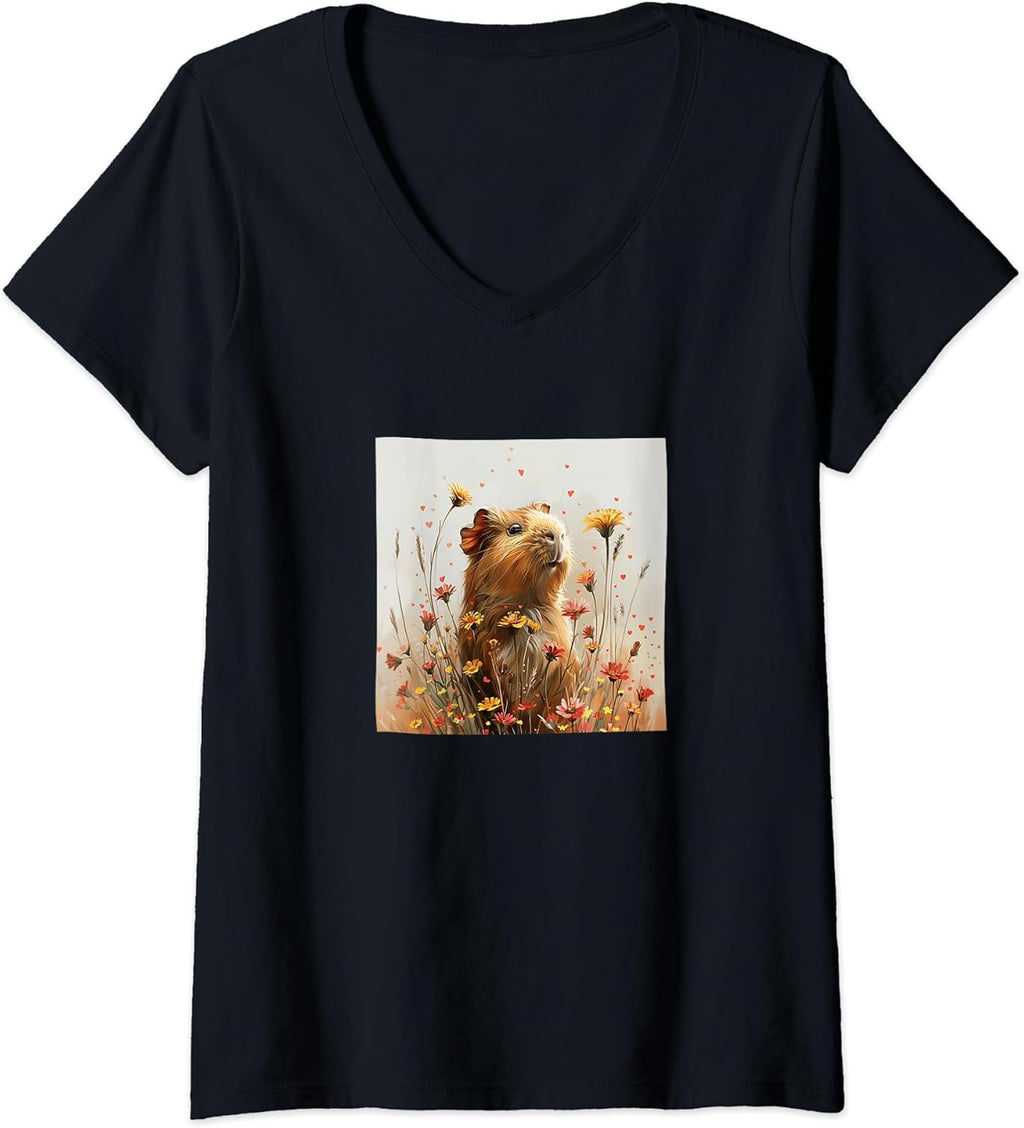 Guinea Pig Flowers With Hearts Around Boho Merch