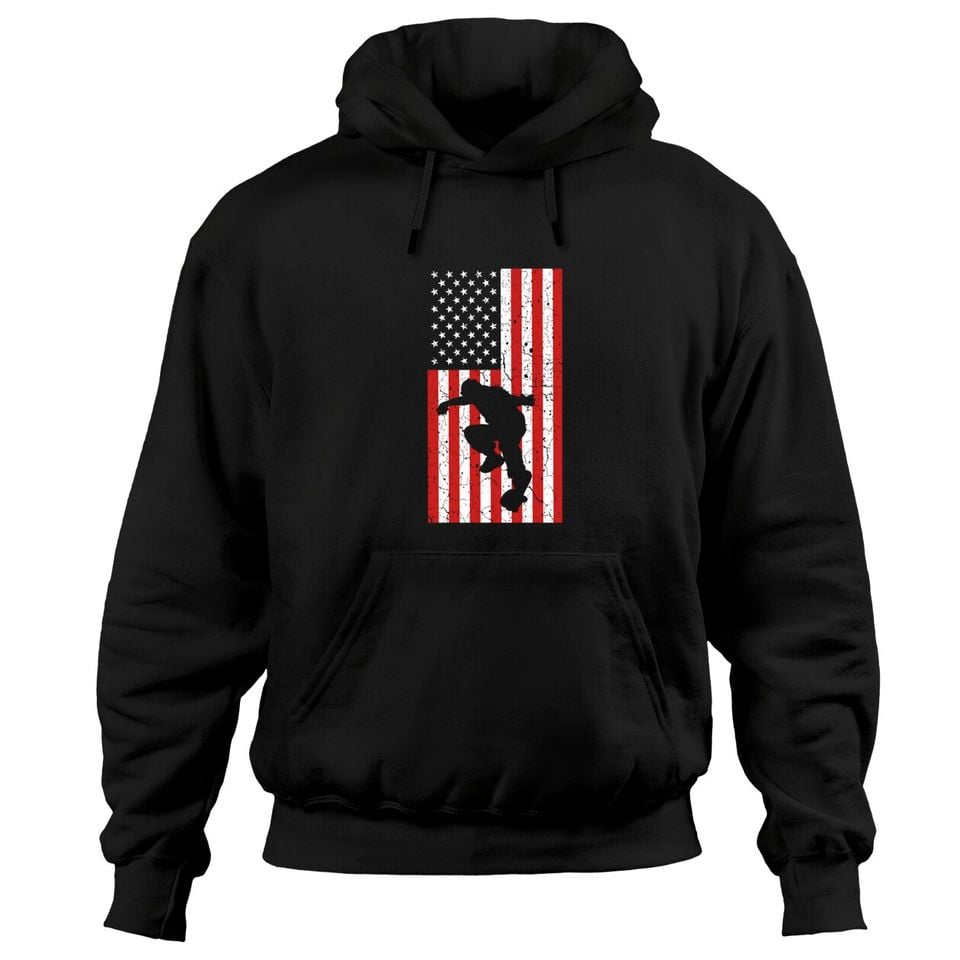 Skateboard US Flag Skater Gifts Skate Boarding For Men Boys Pullover Hoodie