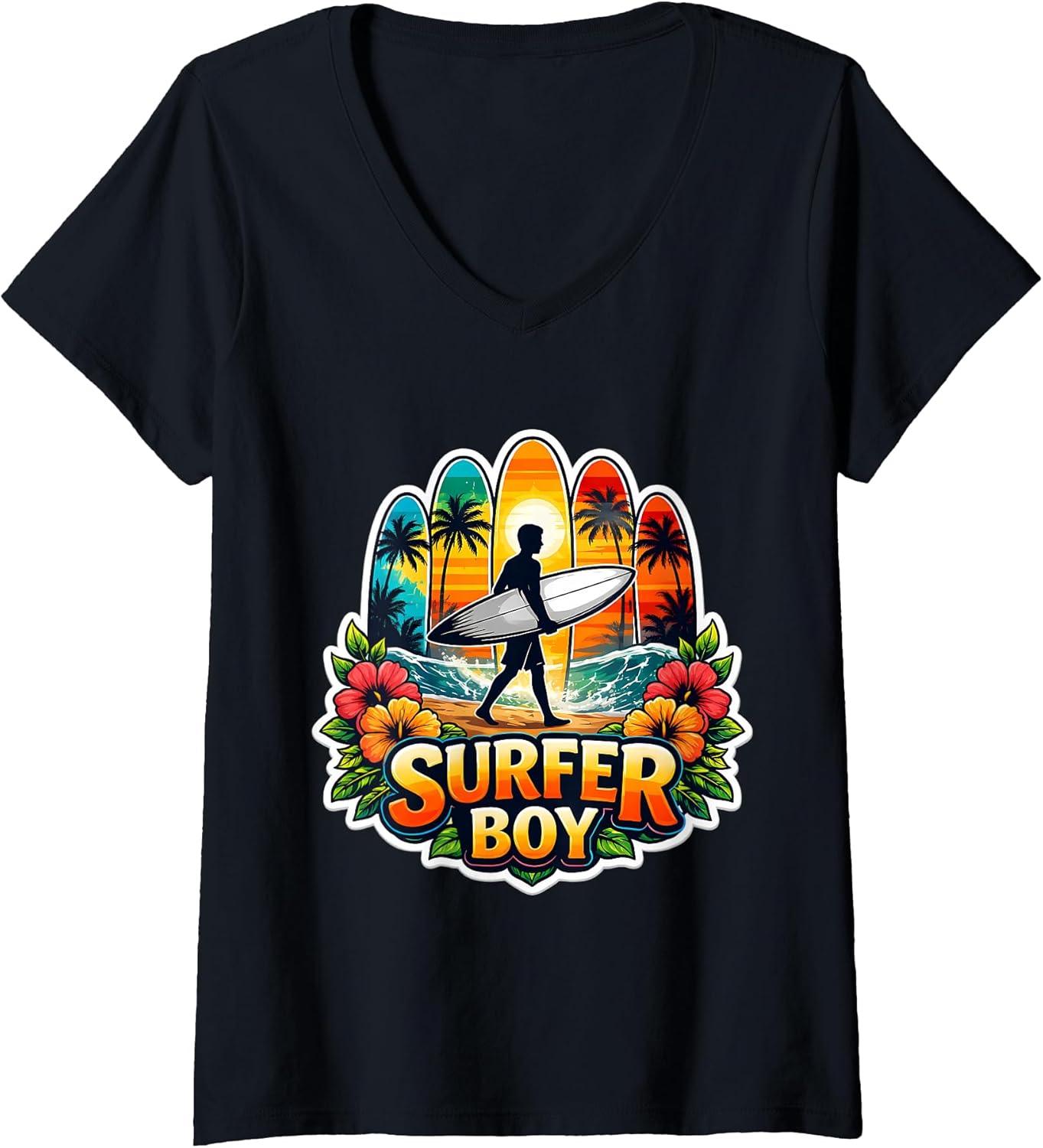 Surfer Boy Surfing Lover Hybiscus Flowers Merch