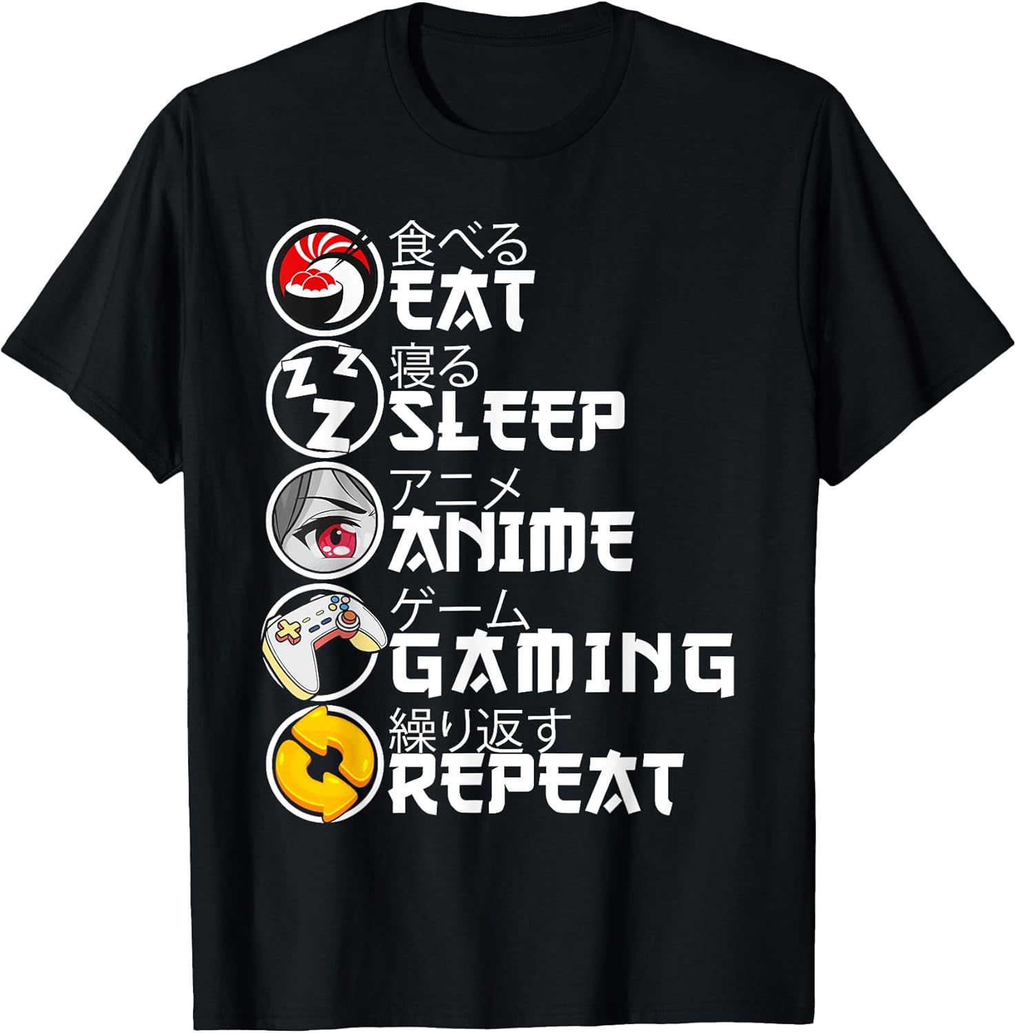 Eat Sleep Anime Gaming Repeat Teen Boys Girls Kids