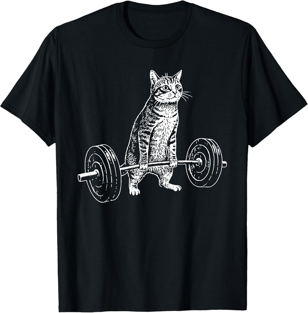 Cat Lifting Barbell Funny Fitness Gym Tee