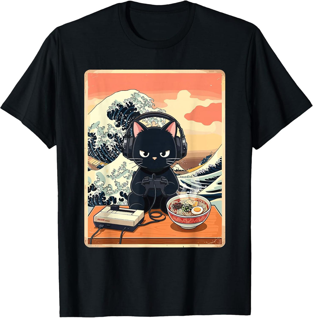 Kawaii Gaming Cat Ramen Wave Retro Japan Cat Lover