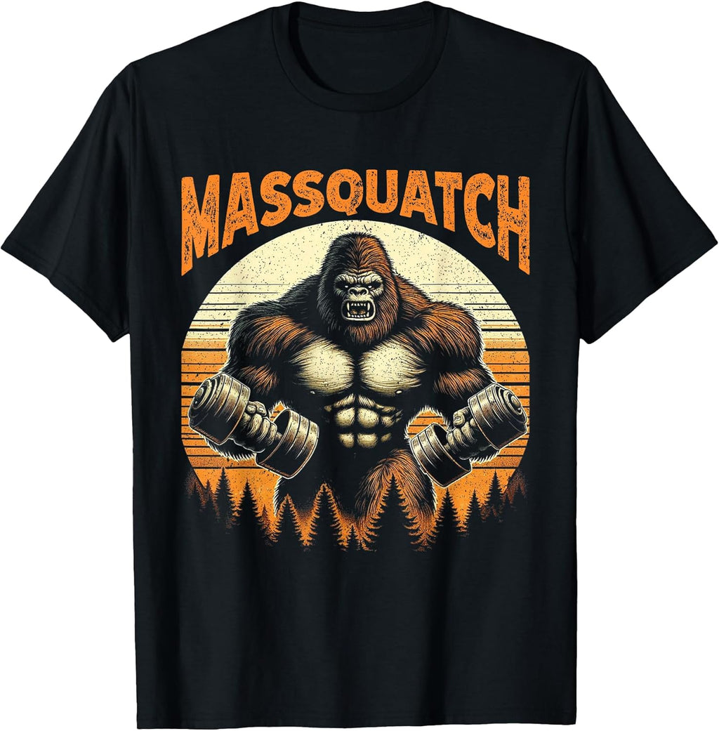 Funny Bigfoot Massquatch Sasquatch Workout Gym Weightlifting T-Shirt