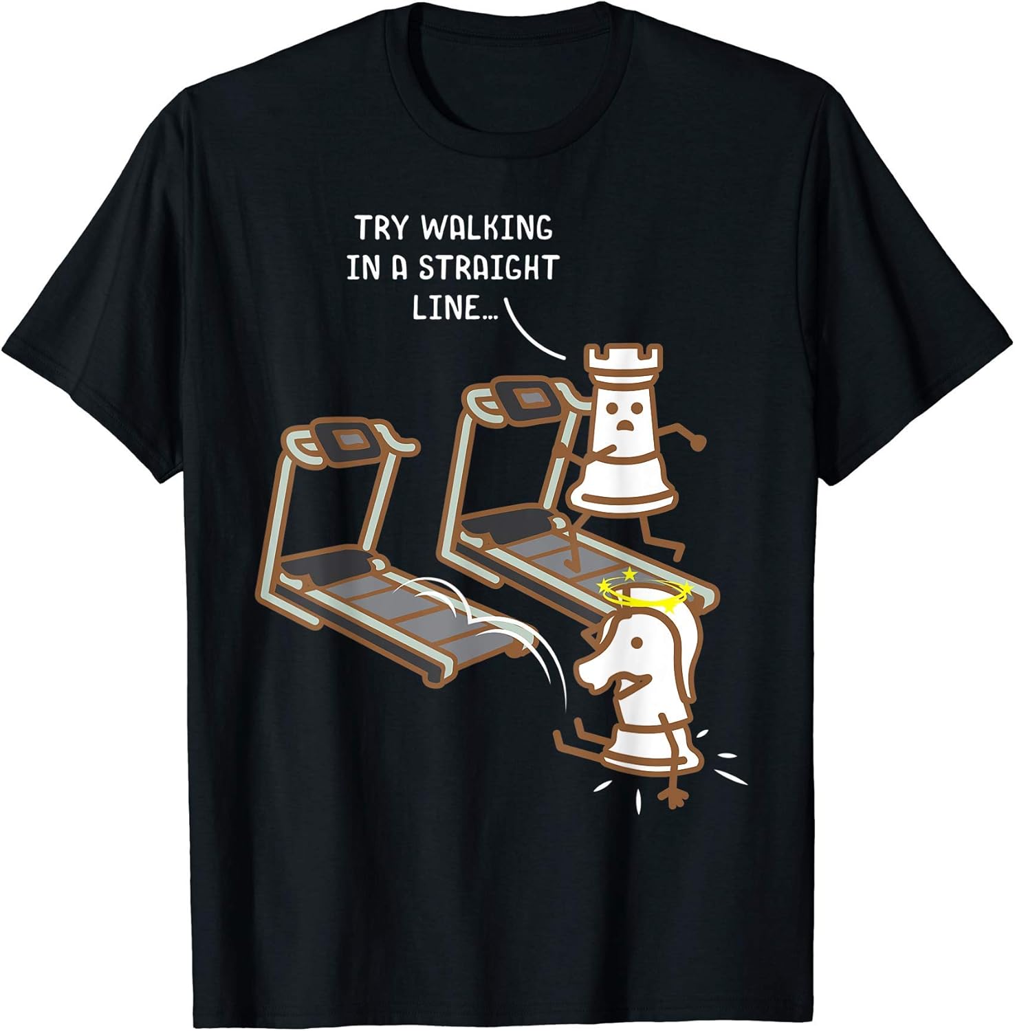 Chess Pieces On A Treadmill Funny Chess Lover Fitness Gift T-Shirt