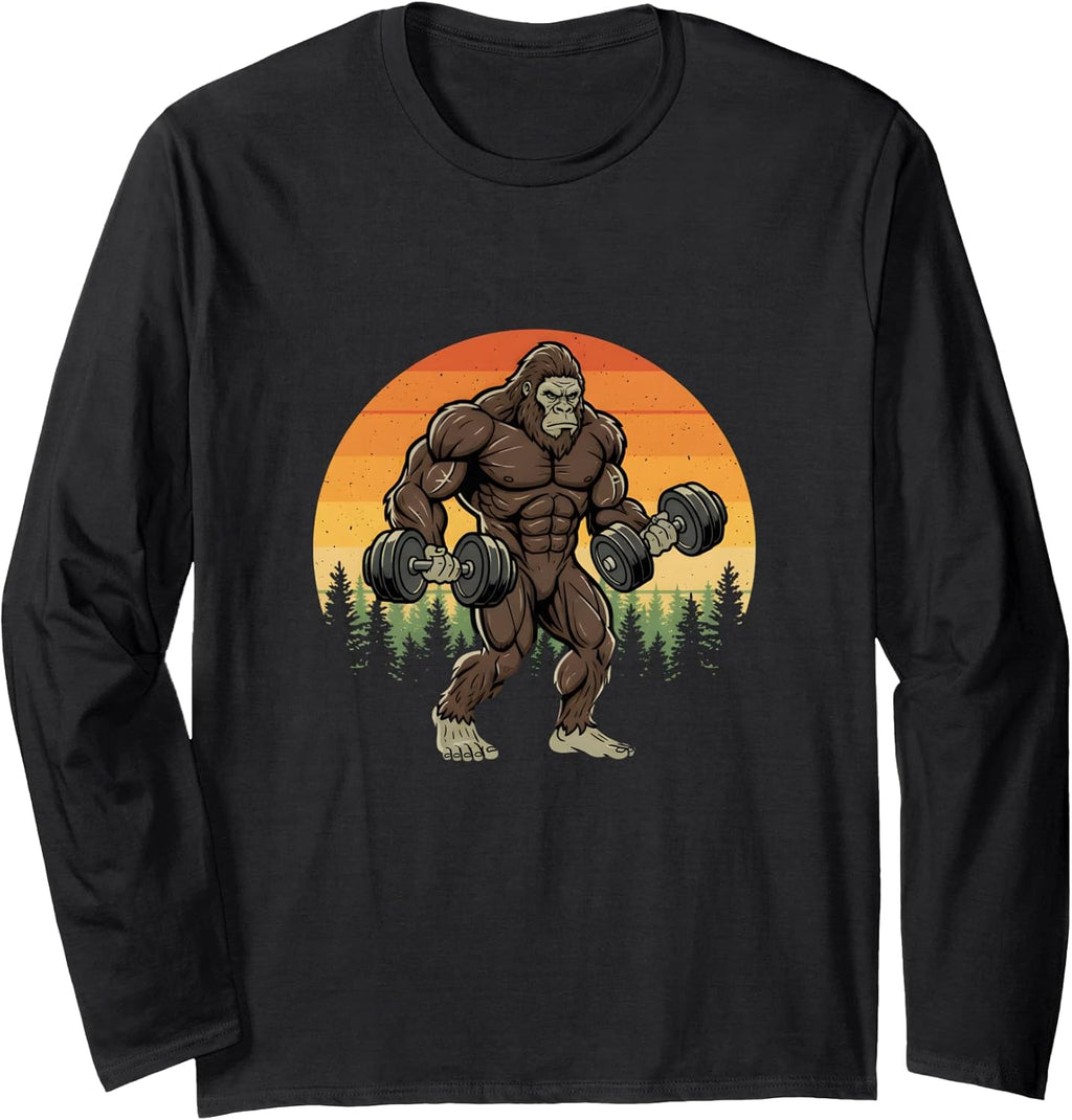 Sasquatch Gym Motivation Bigfoot Fitness Funny Workout Long Sleeve T-Shirt