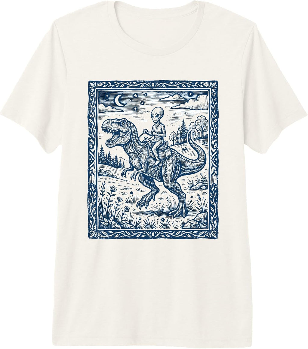 Retro Sci-Fi Prehistoric Linocut Aesthetic Art