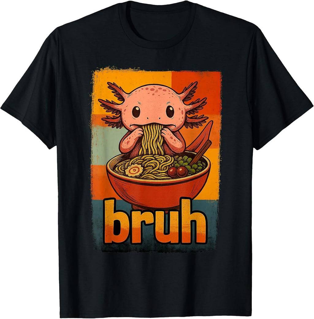 Funny Axolotl Eating Ramen Apparel Graphic Tees