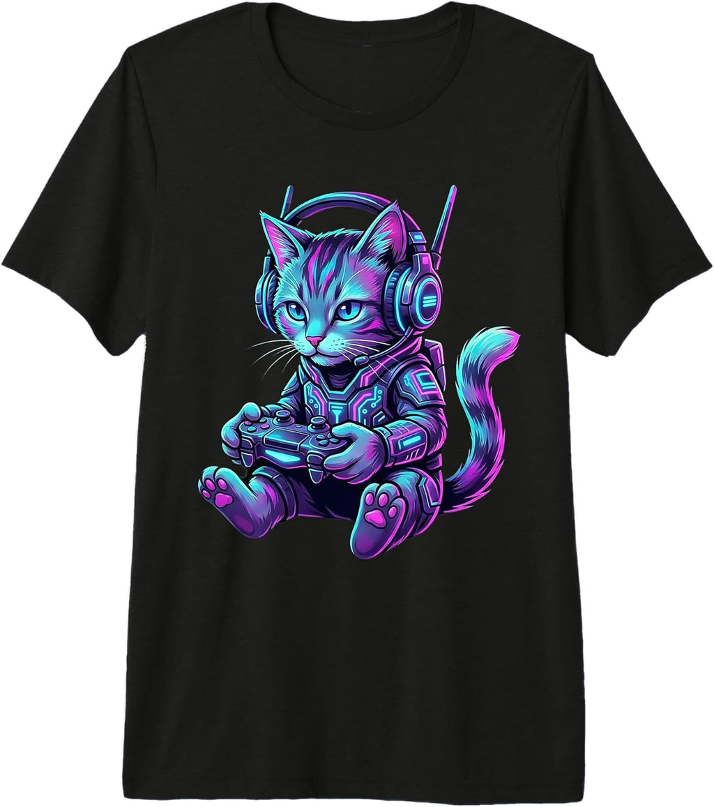 Cyberpunk Cat Gamer Video Game Teen Boy Apparel