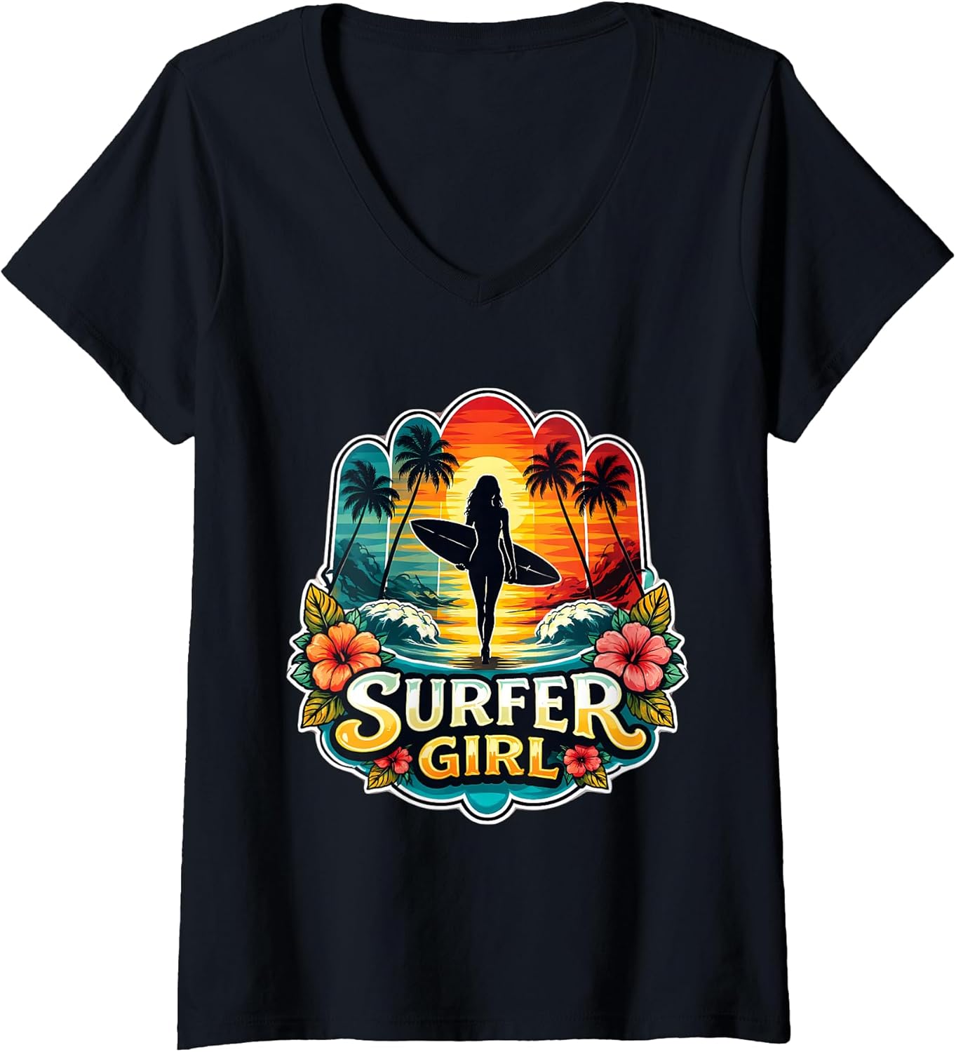 Surfer Girl Surfing Lover Hybiscus Flowers Merch