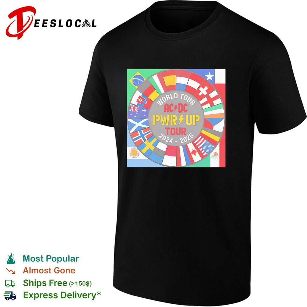 ACDC PWR UP World Tour 2024 2026 world flags shirt