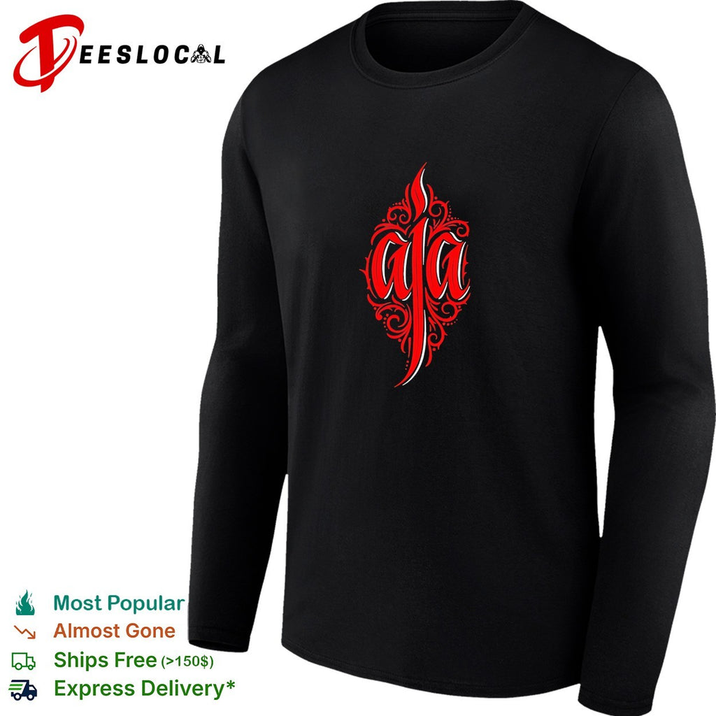 Aja ornate flame calligraphy lettering shirt