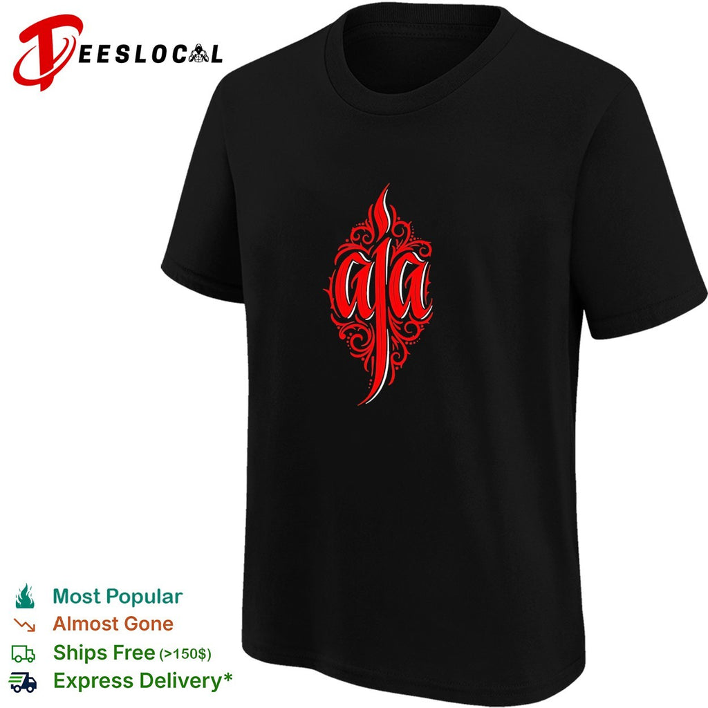 Aja ornate flame calligraphy lettering shirt