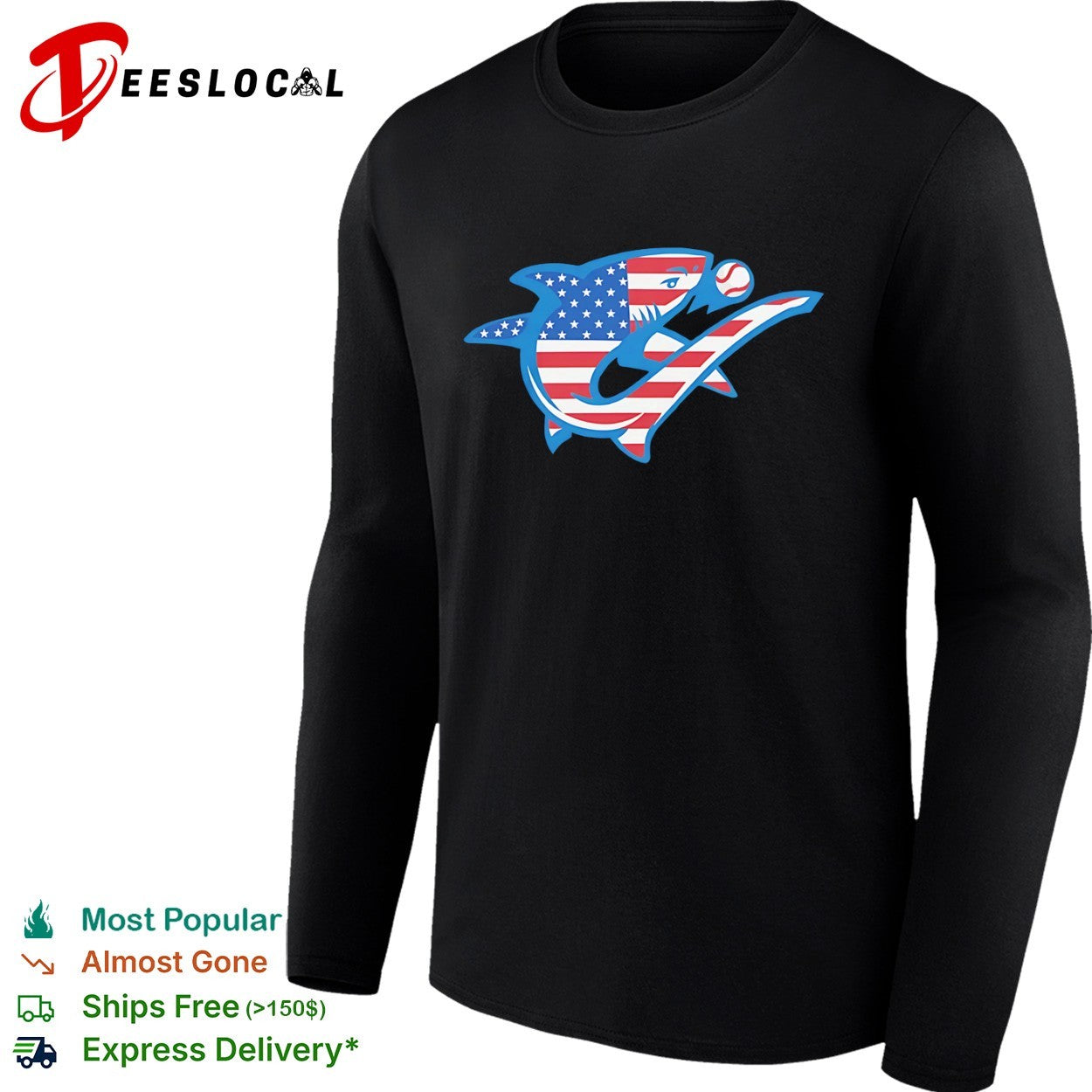 American Flag Baseball Shark Logo patriotic sports shirt