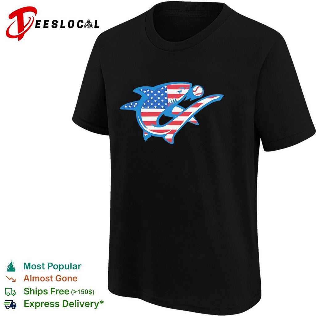 American Flag Baseball Shark Logo patriotic sports shirt