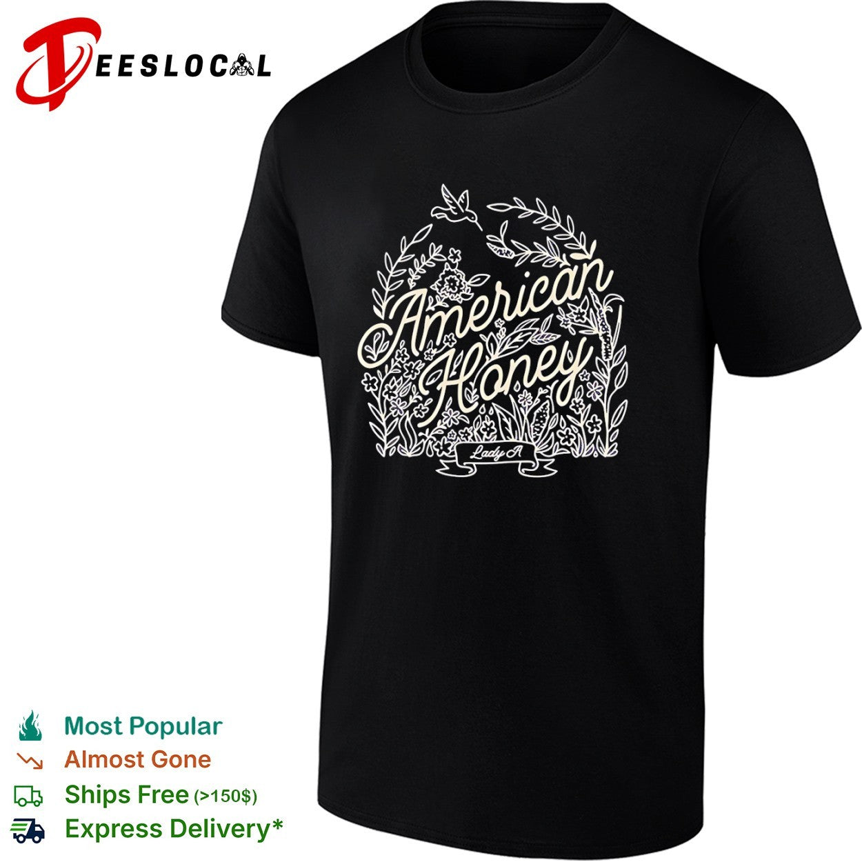 American Honey Lady A floral hummingbird and plant shirt