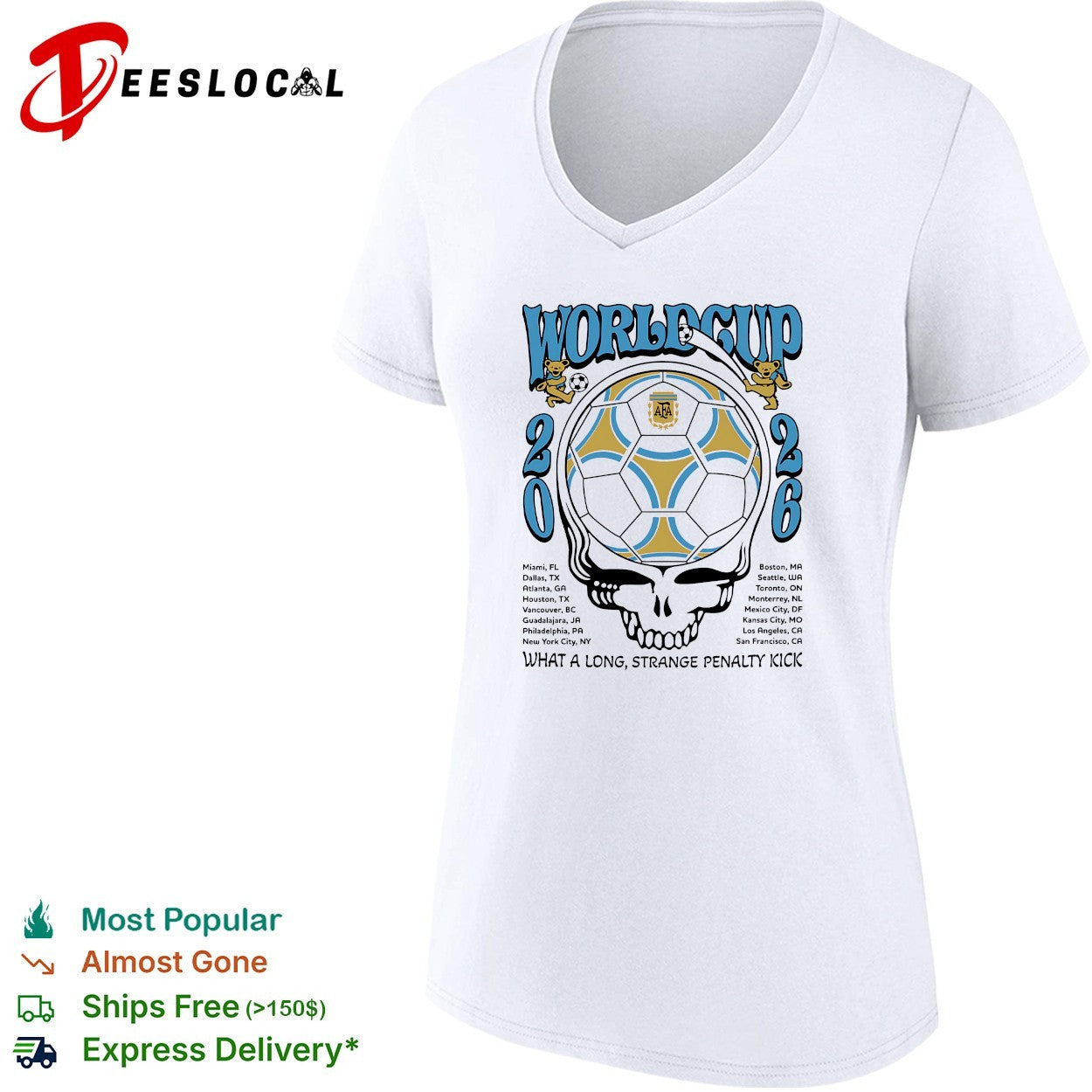 Argentina AFA World Cup 2026 Grateful Dead dancing bears what a long strange penalty kick shirt
