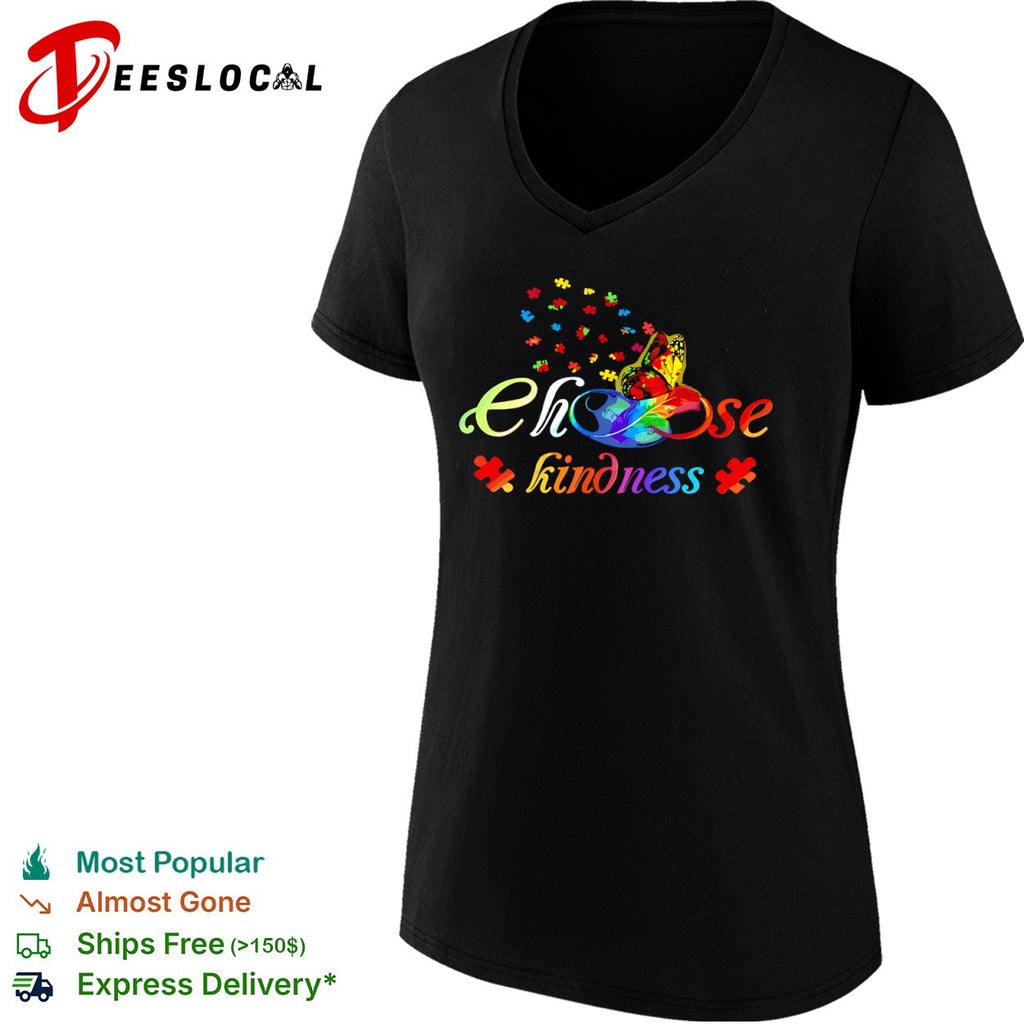 Autism awareness choose kindness puzzle butterfly shirt