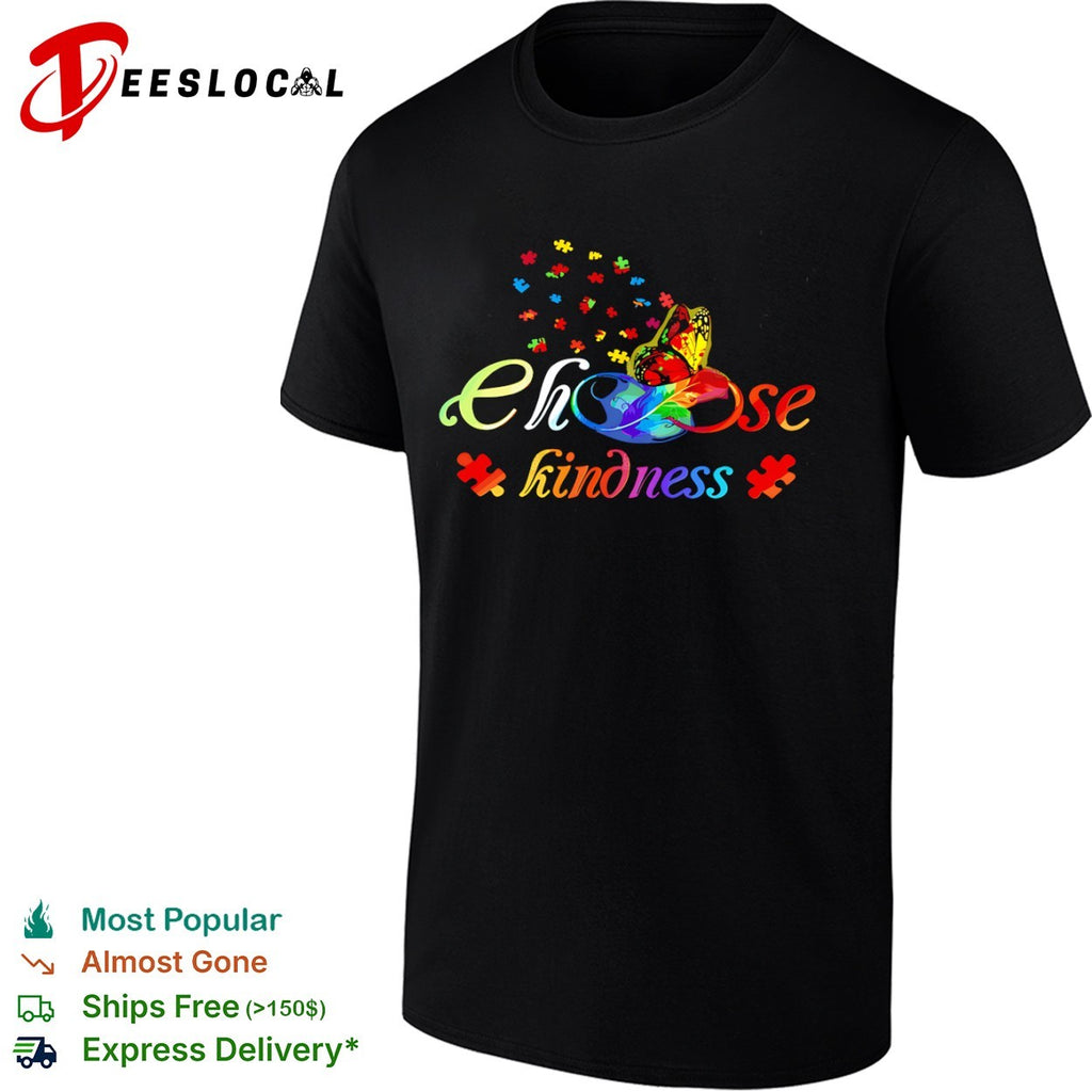 Autism awareness choose kindness puzzle butterfly shirt