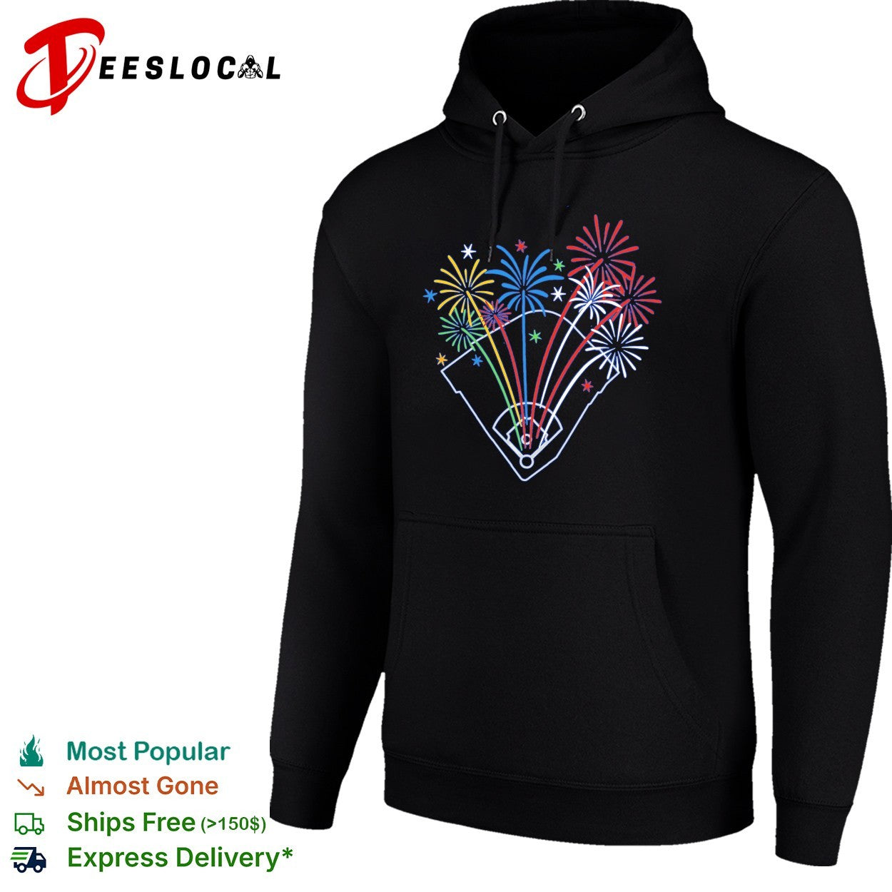 Baseball diamond fireworks celebration stadium shirt