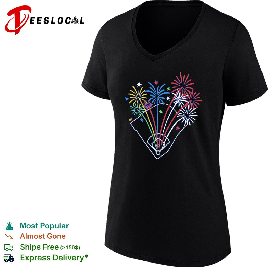 Baseball diamond fireworks celebration stadium shirt
