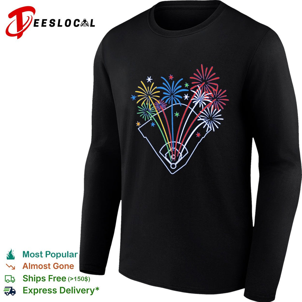 Baseball diamond fireworks celebration stadium shirt