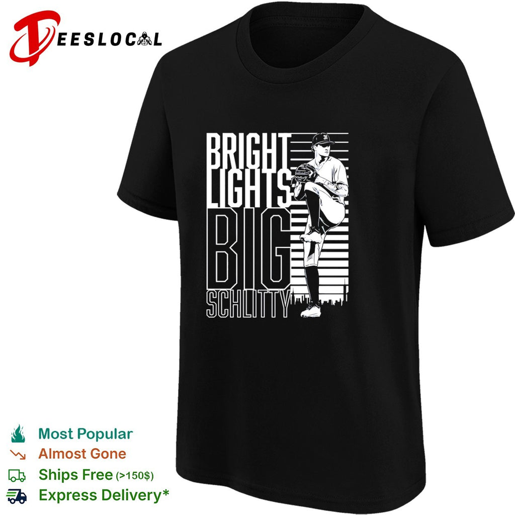Baseball pitcher bright lights big schlitty skyline shirt