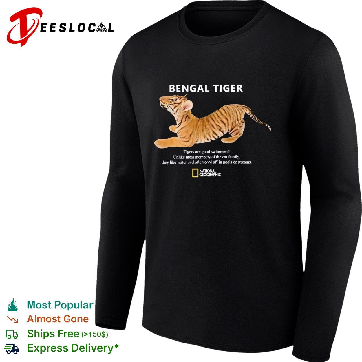 Bengal Tiger National Geographic Tigers are good swimmers they like water shirt