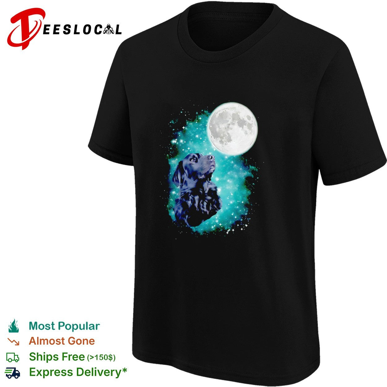 Black dog moon galaxy space shirt