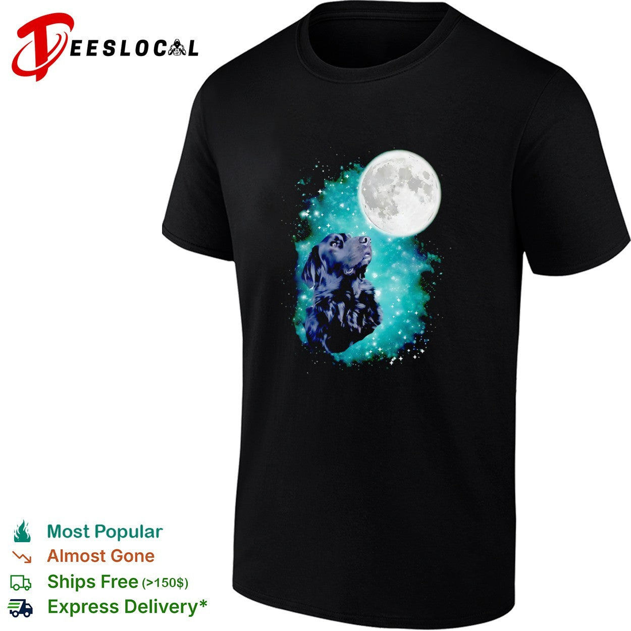 Black dog moon galaxy space shirt