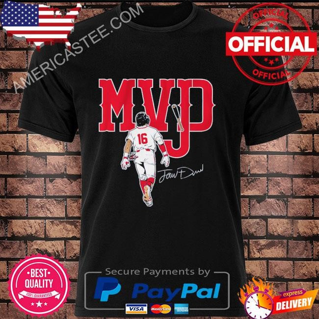 Boston Basebal 16 Jarren Duran Behind Signature MVJD Shirt