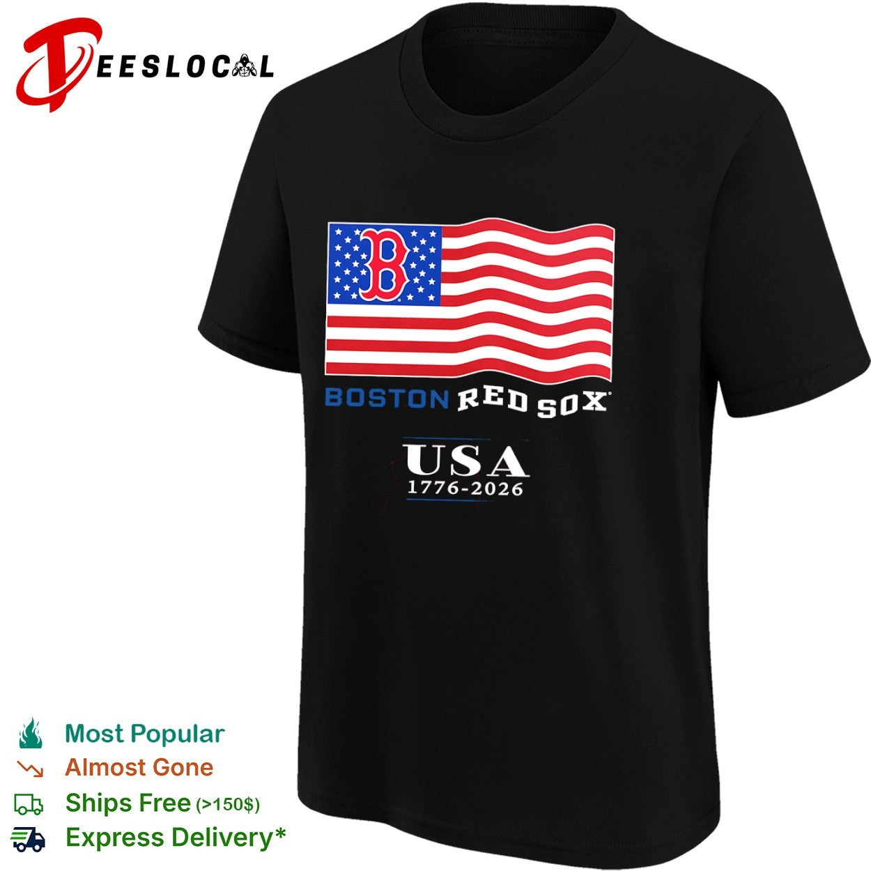 Boston Red Sox USA 1776 2026 American Flag Logo MLB Baseball shirt
