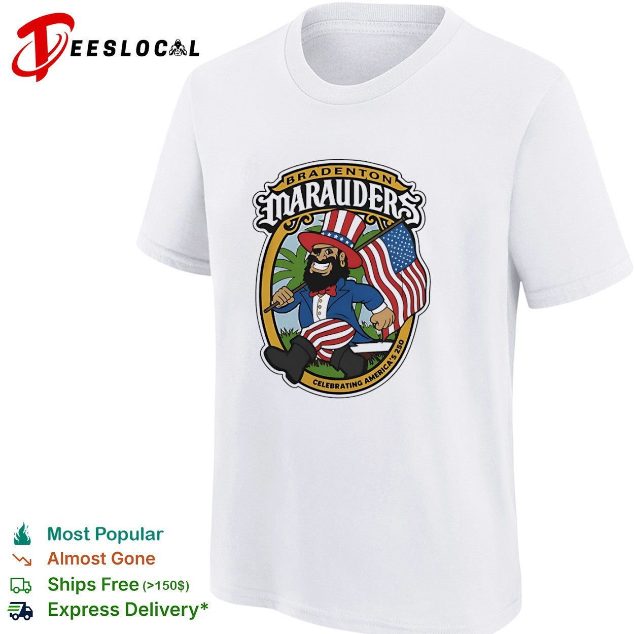 Bradenton Marauders Celebrating Americas 250 Uncle Sam Mascot shirt