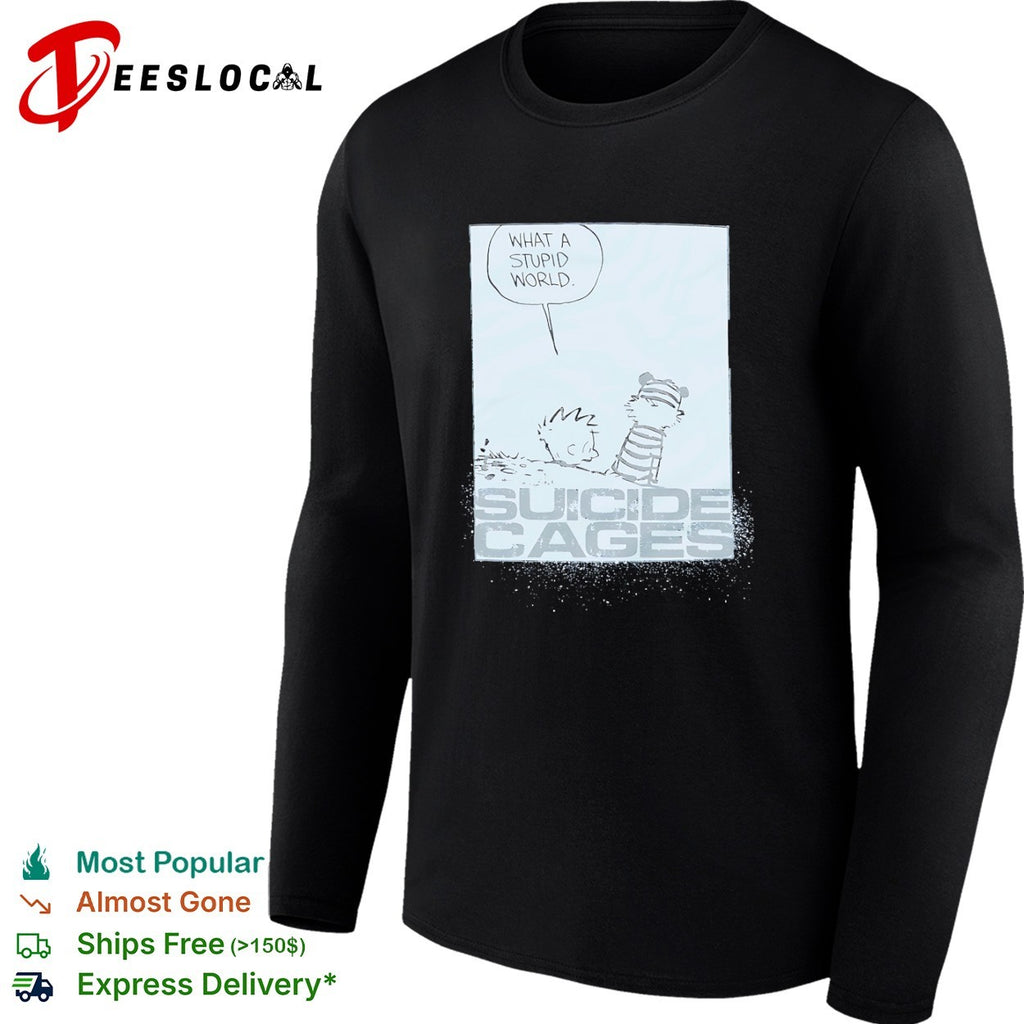 Calvin and Hobbes What a Stupid World Suicide Cages shirt