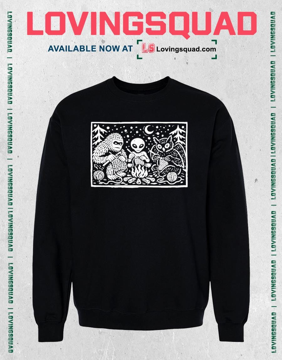 Campfire Crochet Club Funny Bigfoot Alien Mothman Knitting Shirt