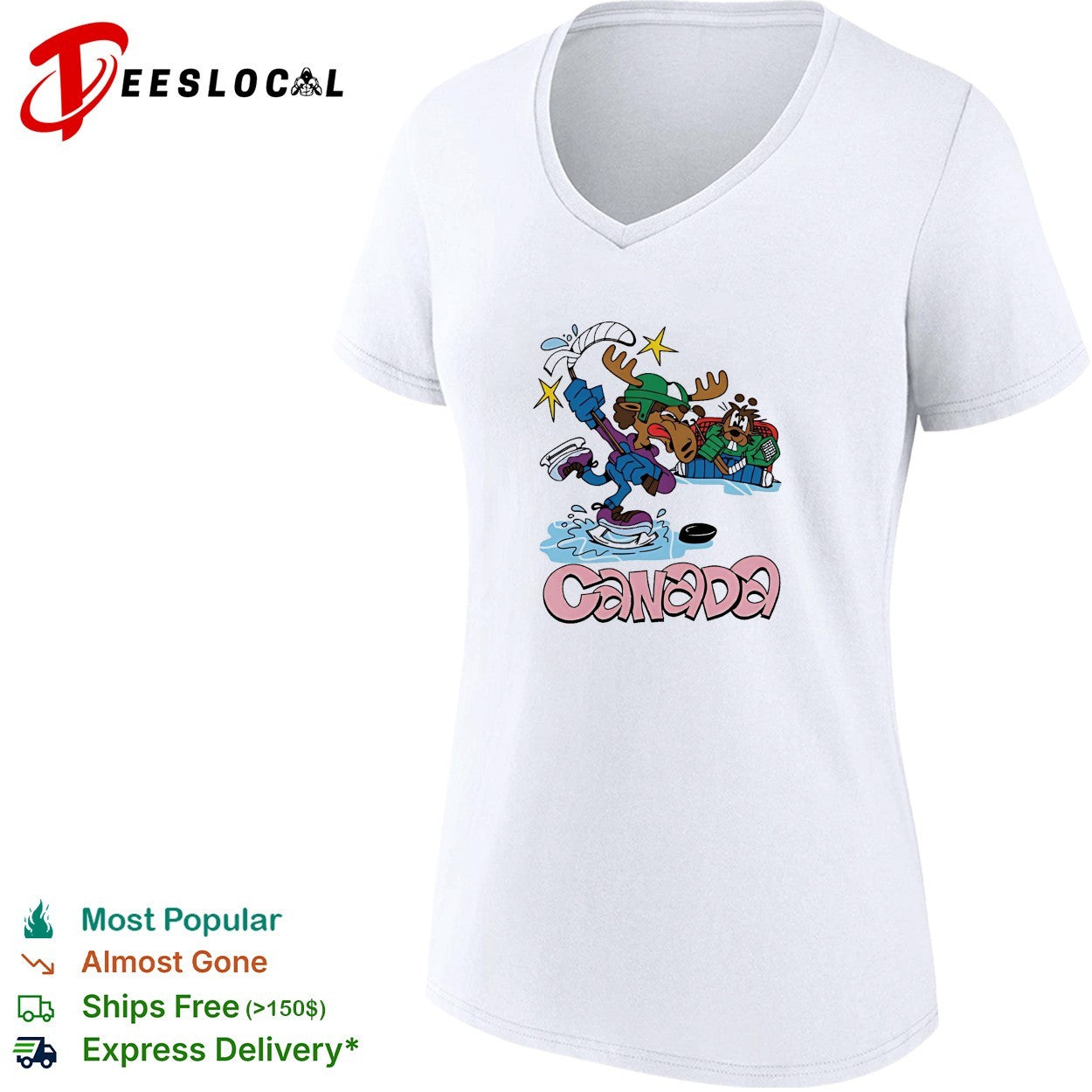 Canada moose playing hockey against beaver shirt