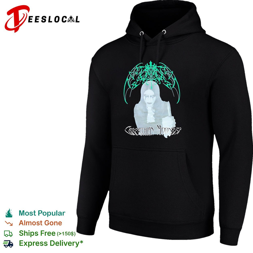 Carpathian Moonrise hooded figure with knife metal band shirt