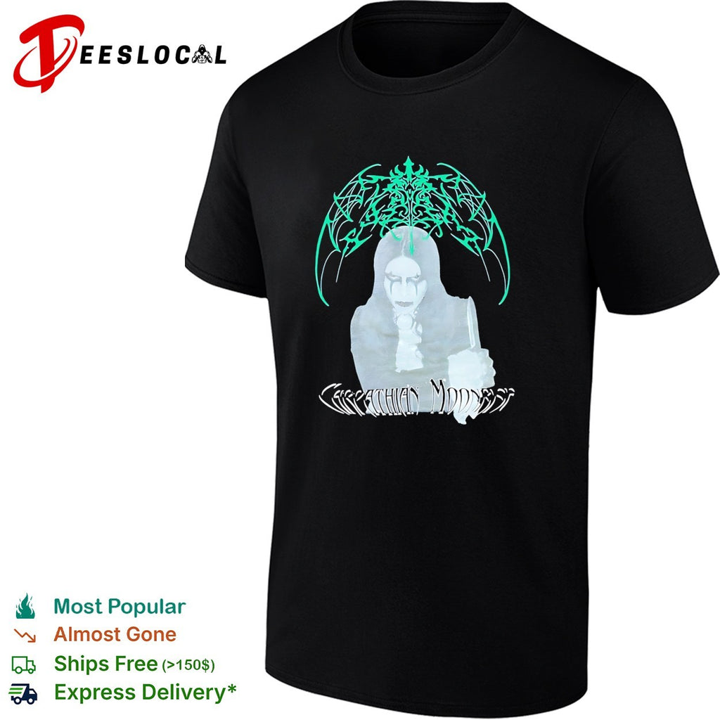 Carpathian Moonrise hooded figure with knife metal band shirt