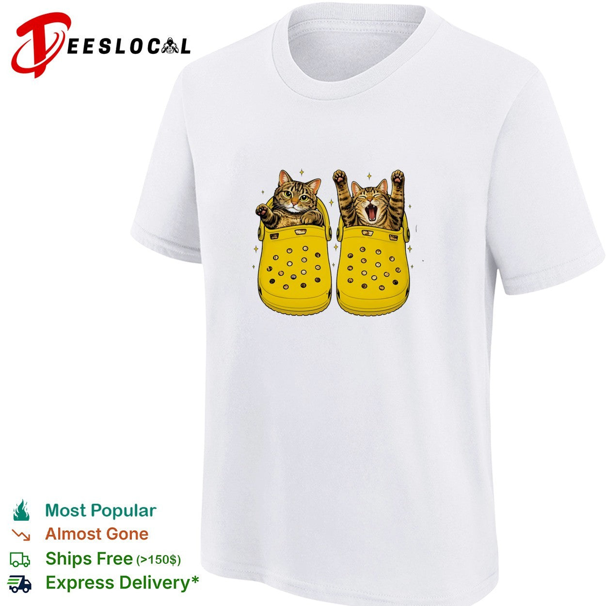Cats sitting in Crocs shoes shirt