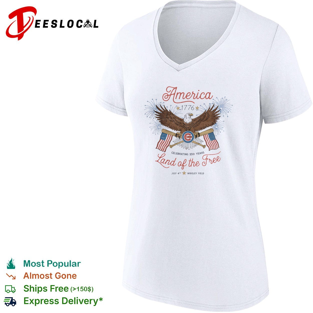Chicago Cubs America 1776 Celebrating 250 Years Land of the Free July 4th shirt
