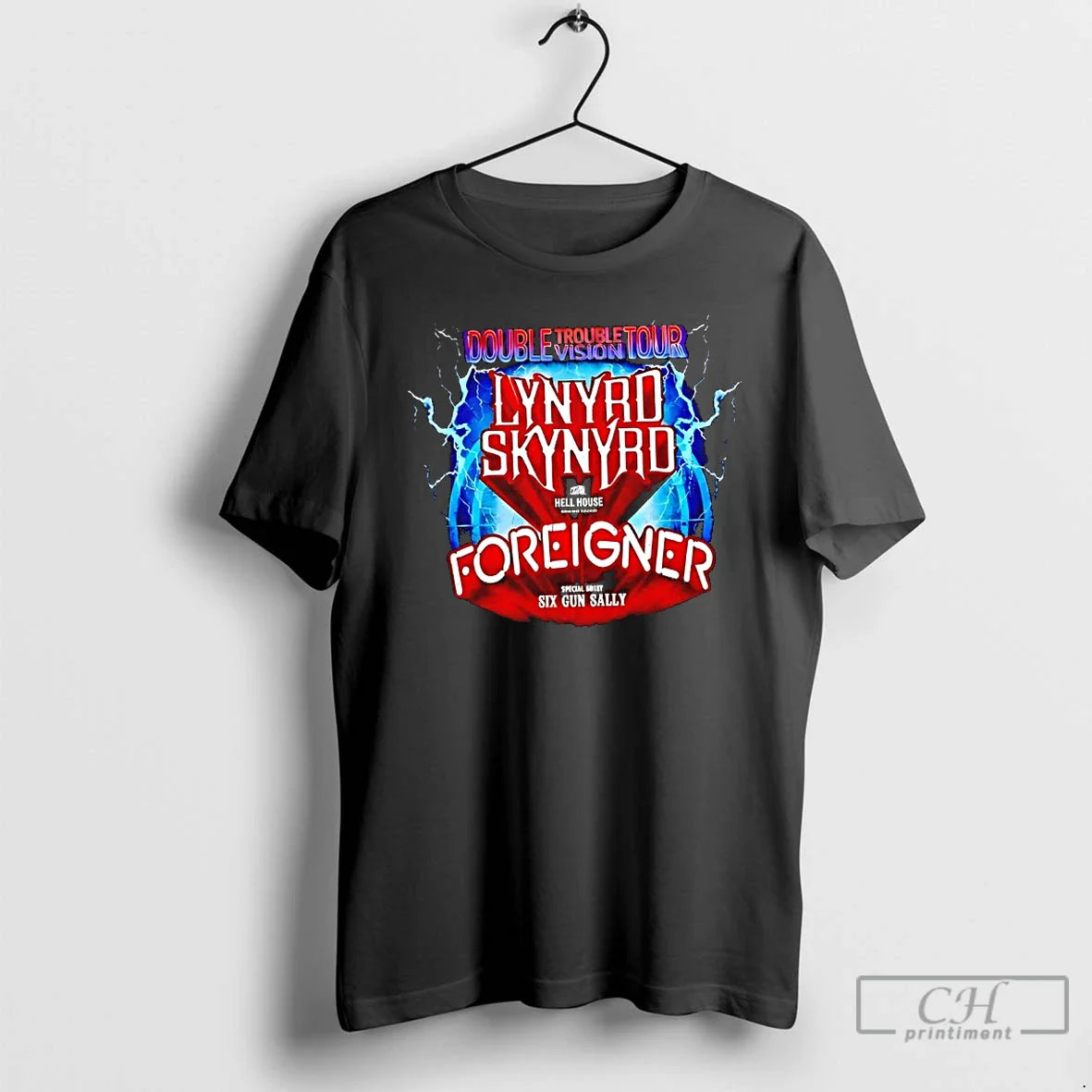 Classic Lynyrd Skynyrd Foreigner Double Trouble Vision Tour Hell House Six Gun Sally T-Shirts, Hoodie, Sweatshirt