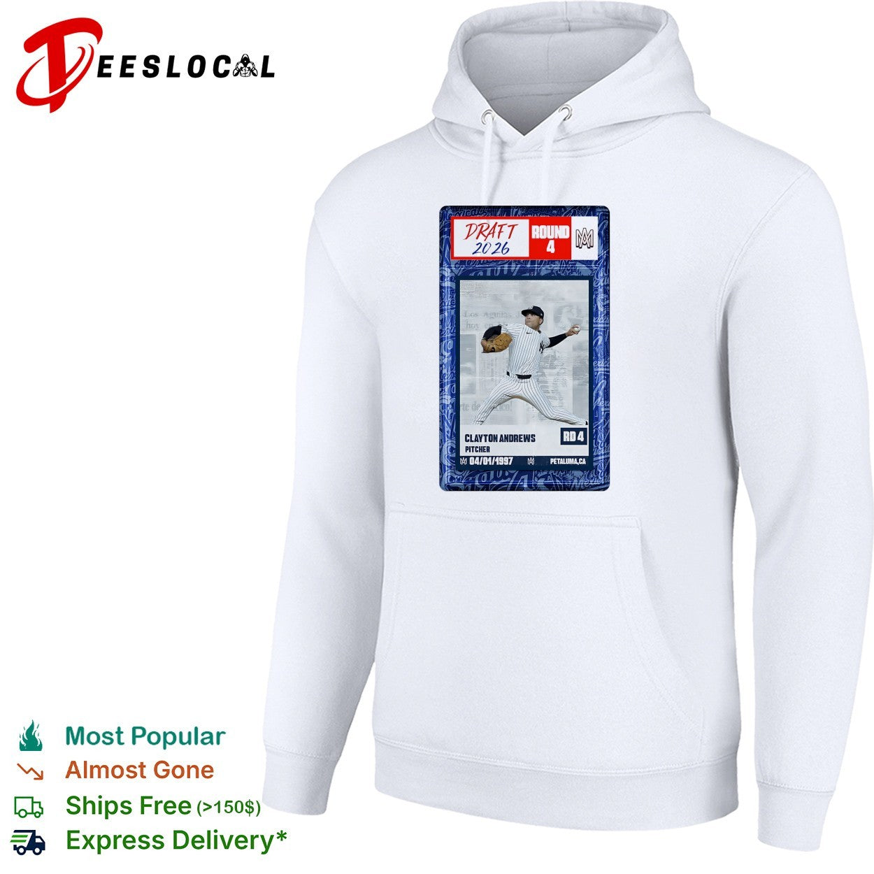 Clayton Andrews New York Yankees MLB Draft 2026 Round 4 pitcher trading card shirt