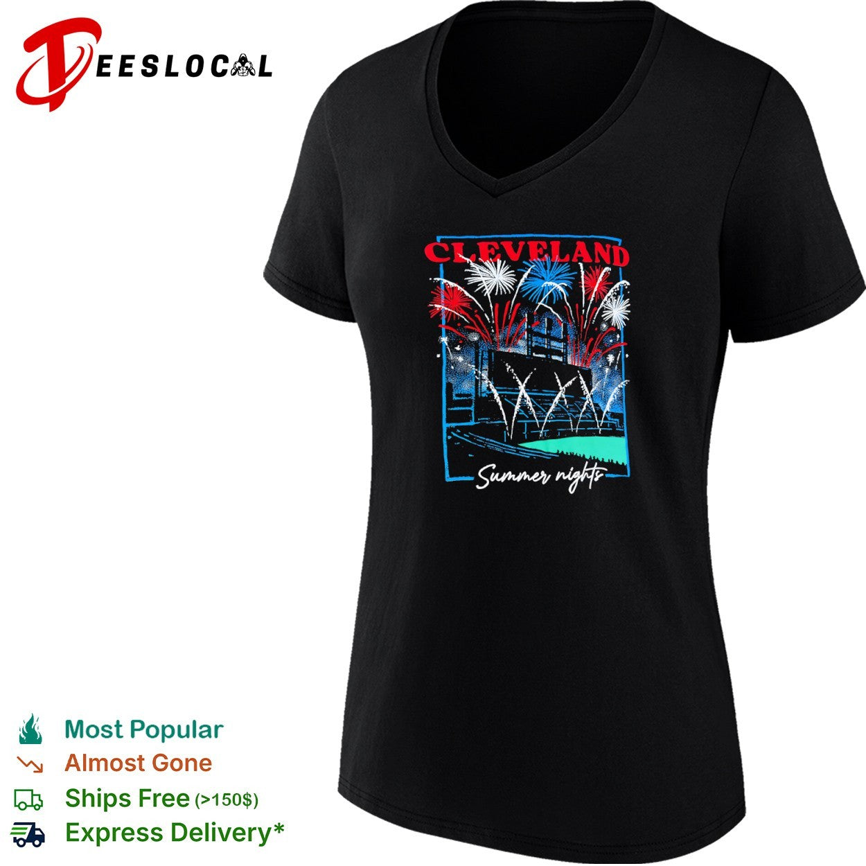 Cleveland summer nights fireworks baseball city love shirt
