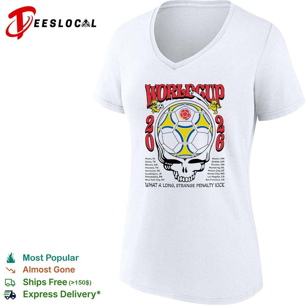 Colombia World Cup 2026 Grateful Dead steal your face what a long strange penalty kick shirt