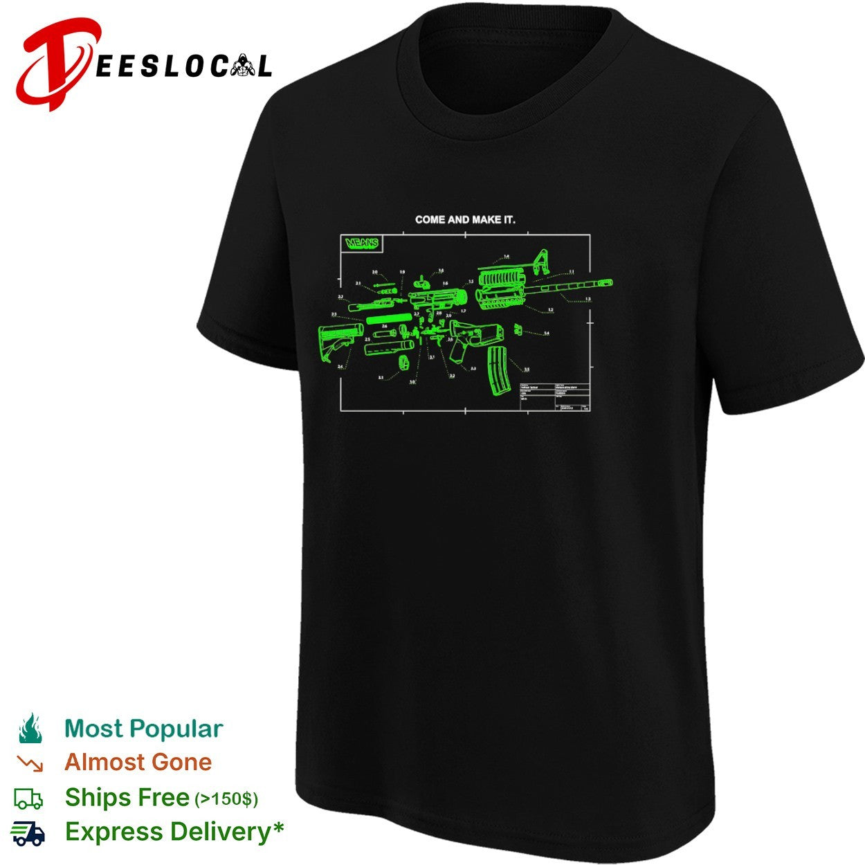 Come and Make It AR 15 Parts Schematic Blueprint Technical shirt