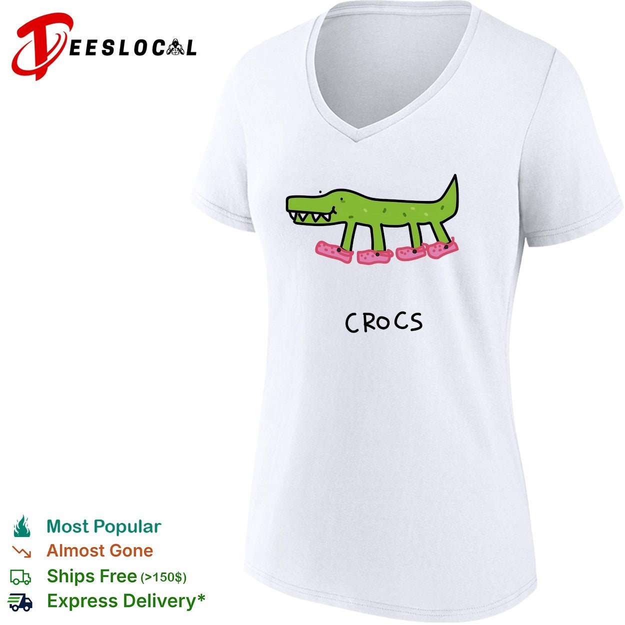 Crocs crocodile wearing pink shoes drawing shirt