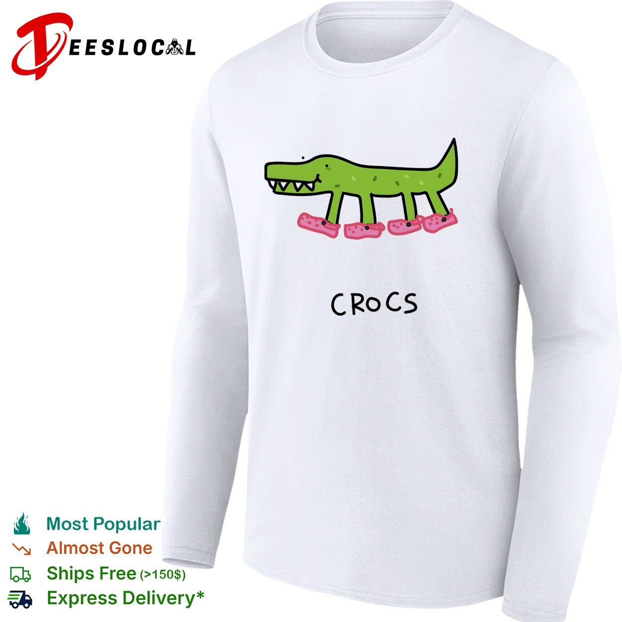 Crocs crocodile wearing pink shoes drawing shirt
